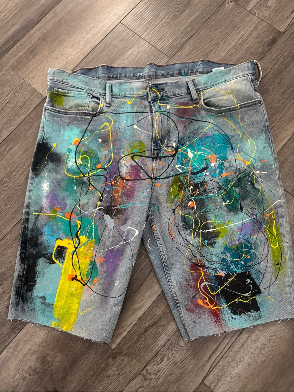 Hand Painted Denim Jorts Splatter Vibrant Abstract Shorts 2X